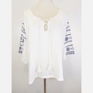 GXF White Boho Embroidered Top Small